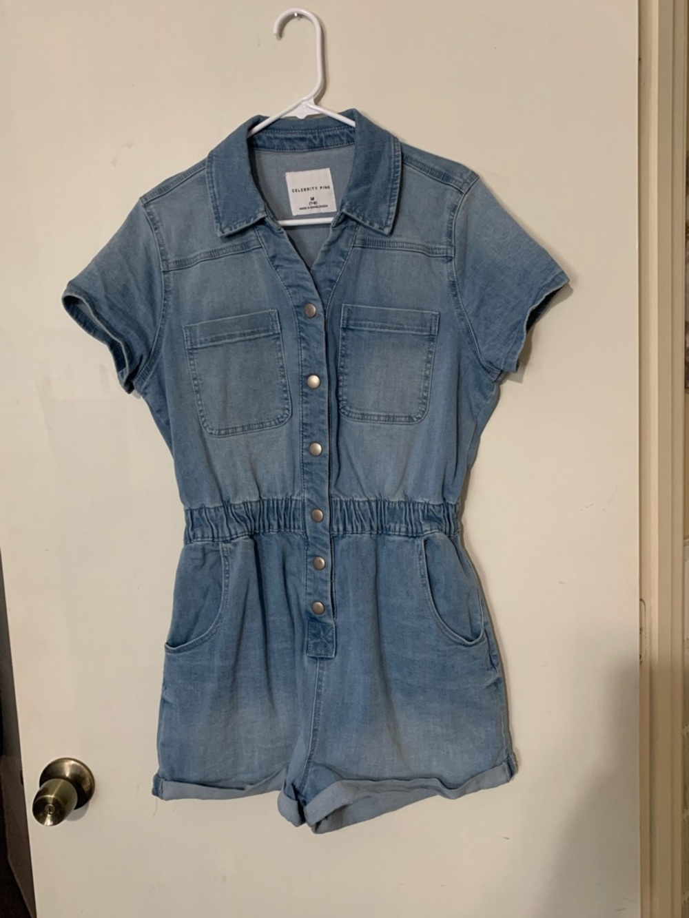Celebrity Pink Light Blue Denim Short Sleeve Romper